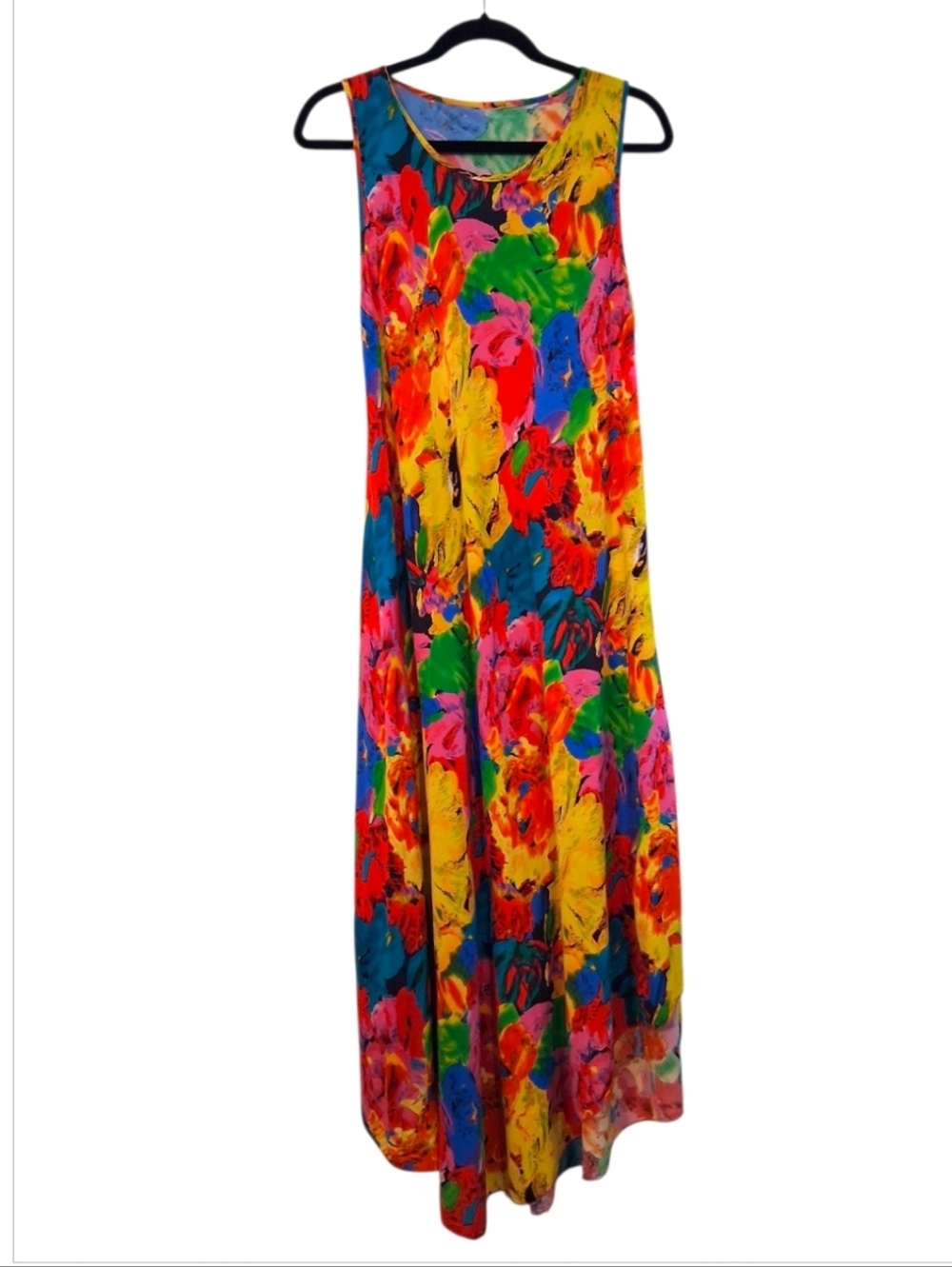 Bright Multicolor Floral Maxi Dress - Vibrant Sleeveless Flowy Tropical
